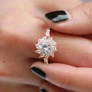 Beautiful 14k Rose Gold Over Sterling Silver Diamond Flower Ring